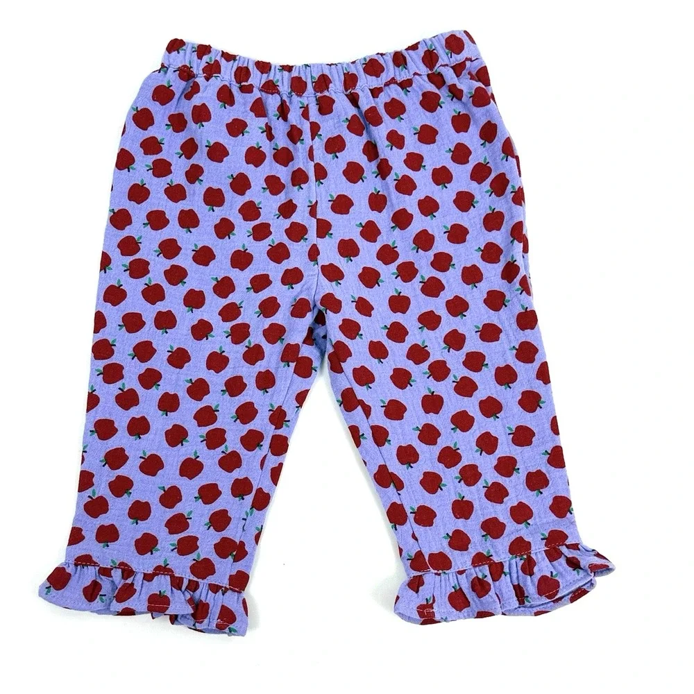 New Crewcuts J Crew Muslin Gauze Ruffle Top Pant Set Girl 6M 12M Apple Print